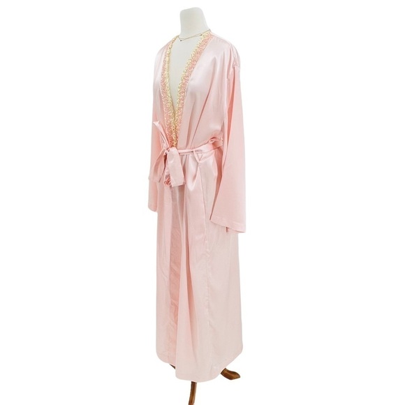 VALENTINO INTIMO For Saks Vintage Pink Satin Ribbon & Lace Detail Robe Size L - Picture 3 of 9